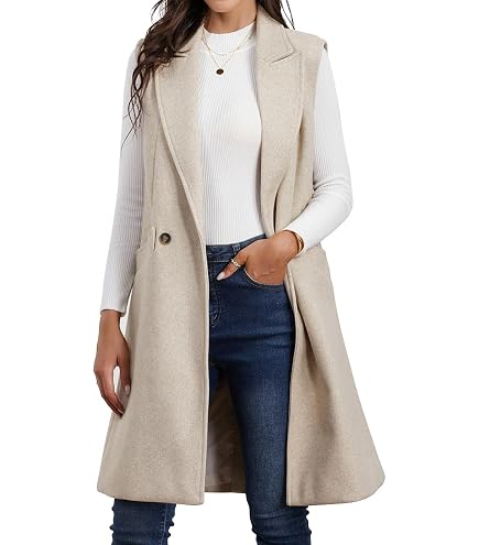 トップス L'Appartement Lisiere Wool Long Vest IDEALSANXUN Long Vest for Women Sleeveless Wool Coats Blazer
