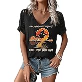 Cut Out Cold Shoulder V Neck Shirt for Women Funny Graphic Short Sleeve Tee Family Party Rock Tops Blouse