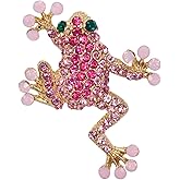 Gyn&Joy Gold Tone Rose Pink Colored Rhinestone Animal Frog Pin Brooch