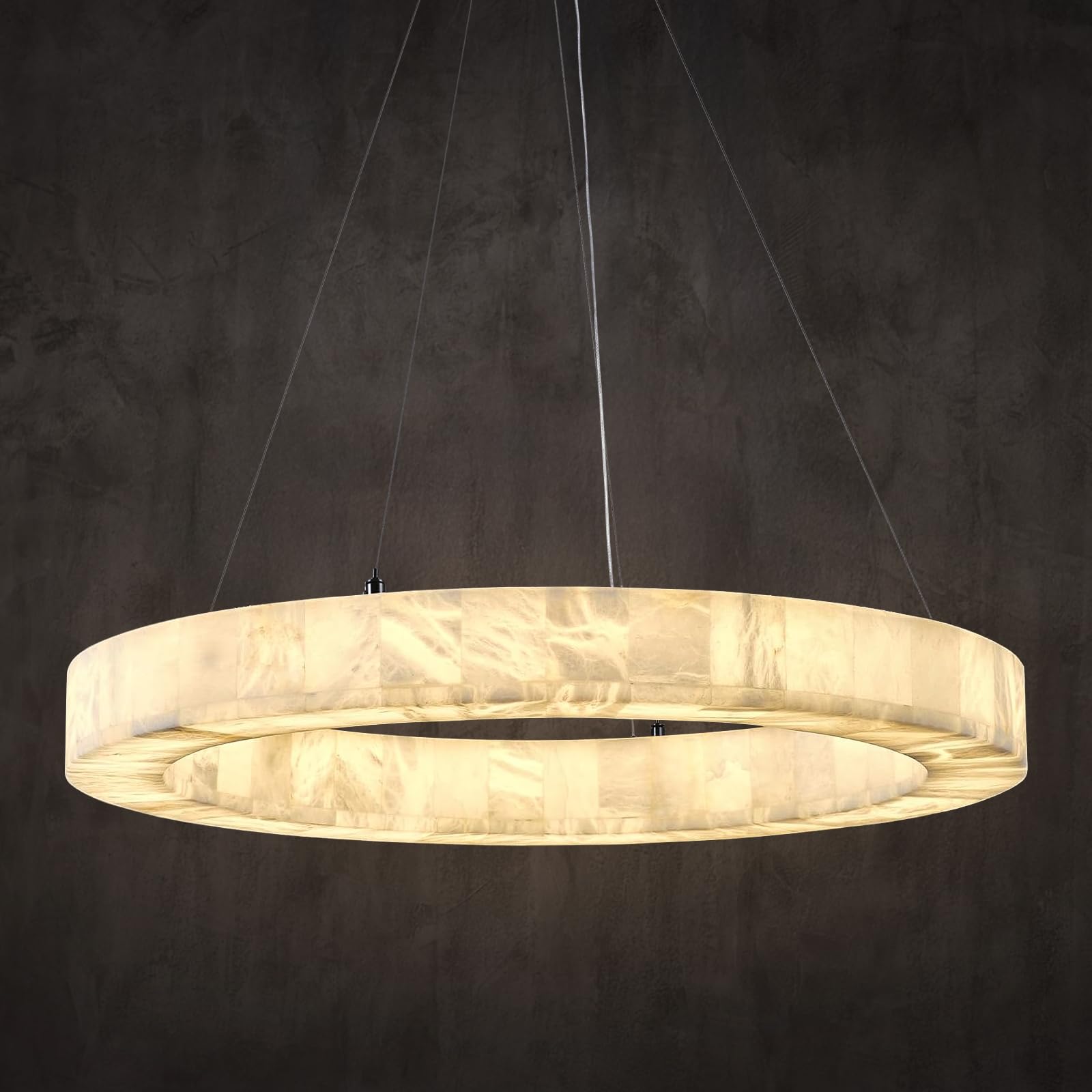 Photo 1 of *sold for parts* Alabaster Chandelier Spanish Natural Marble Round D30in Chandeliers, Modern Living Room Chandelier, Alabaster Pendant Light Fixture, Dimmable Chandeliers for Bedroom, Entryway, Foyer, Hallway