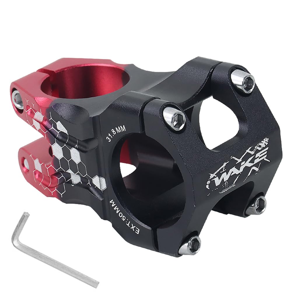 CYSKY 31.8 Bike Stem 50mm MTB Stem CNC Precision Carving Short Handlebar Stem Riser for Most Bicycle, Road Bike, Mountain Bike, BMX, Downhill Bike (Black & Red Splicing)