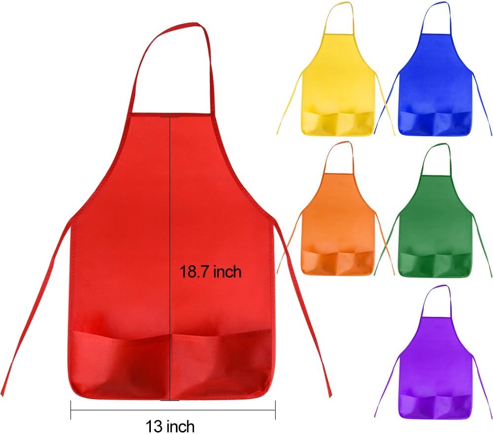KUUQA 12 Pack 6 Color Kids Aprons Children Painting Aprons Kids Art Smocks with 2 Roomy pockets for Kitchen and Classroom (brushes not included) - Image 4