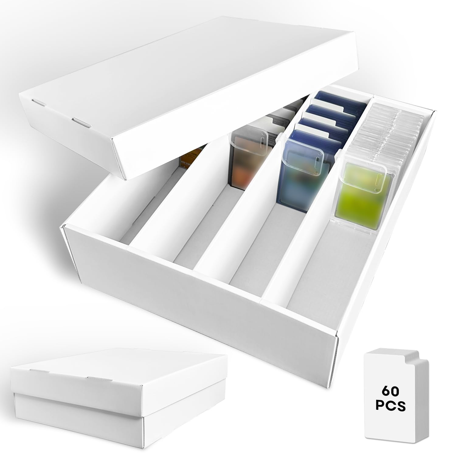 Photo 1 of Fageverld 2-Pack Trading Card Storage Box, 3200 Count Cardboard 4 Row Card Box for MTG TCG Baseball Sports Cards Collection, Top loader Storage Boxes, includes Card Dividers & Stoppers