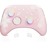 Mytrix Wireless Controllers for Switch/Switch 2, Windows PC iOS Android Steam/Steam Deck, Sakura Pink Bluetooth Controller with Programmable, Hall Effect Joysticks, Adjustable LED Light/Turbo/Vibration