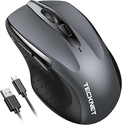 TECKNET Bluetooth Mouse Wireless Silent 4800DPI Tri-Mode 2.4G BT 5.0/3.0 Gray
