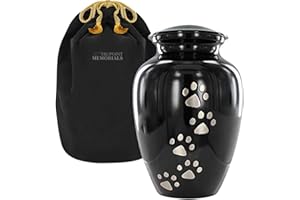 Trupoint Memorials Large Pet Urn for Dogs and Cats Ashes, Paws Print Black Cremation Urns for Pets up to 122 lbs