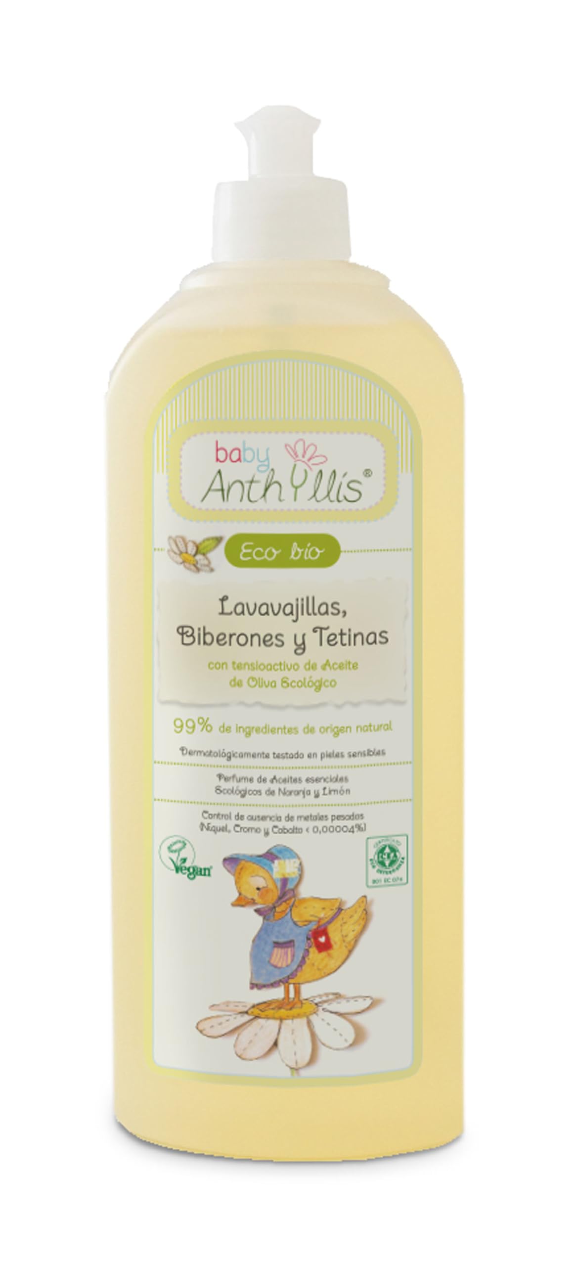 Baby Anthyliss Eco Bio Tableware Bottle and Teat Detergent, Certified Organic and Vegan Dermatology Tested Scented with organic Orange and Lemon essential oils. 500ml