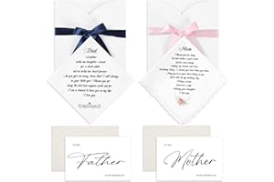 Sherr 2 Sets Wedding Handkerchiefs Mother of The Bride, Father of The Bride Gifts from Daughter Keepsake Hankie Wedding Gifts