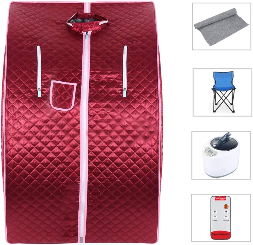 YIFAA Portable Steam Sauna Personal Spa at Home Perspiration Lose Weight with Remote Temperature Controller 98x80x70cm (Red)
