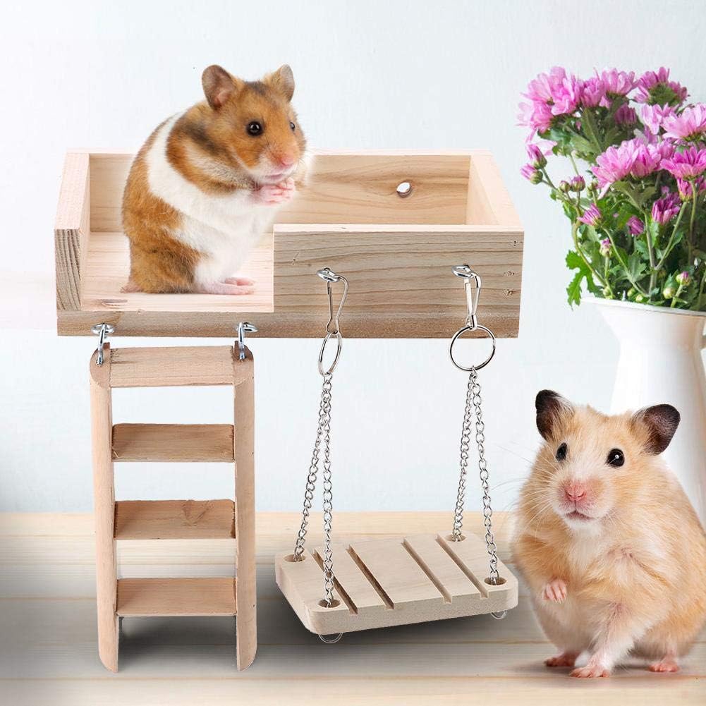 3Pcs Wooden Hamster Ladder and Platform Set including Swing, Small Animal Toys for Gerbil Rat, Chinchilla, Guinea Pig - Image 5