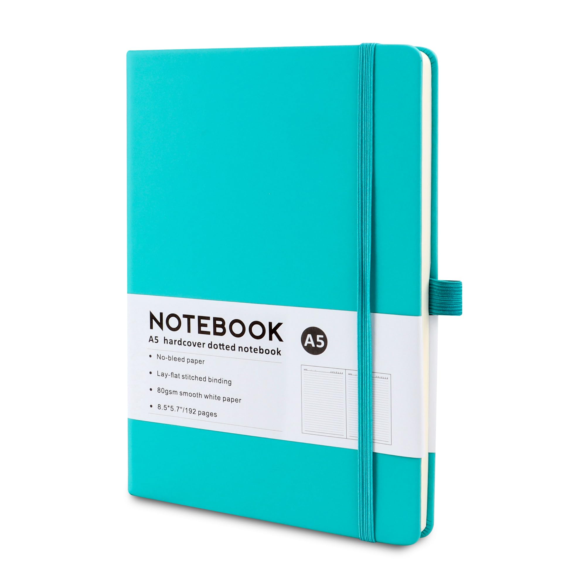 JUNART Lined Journal Notebook，192 Pages A5 Hardcover Notebook with Pen Loop Bookmark Inner Pocket for Office School Supplies，80gsm Leather Journal for Women Men (Lake Green)