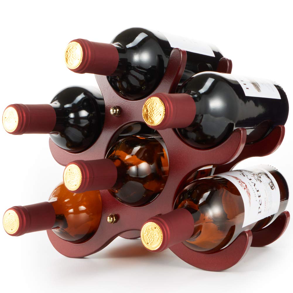 Wooden Wine Rack Free Standing - Wine Bottle Holder Hardwood 6 Bottles Wine Racks Tabletop Wine Storage Rack Rustic Wooden Racks Countertop Decor Organizer Aiyufei Brown