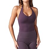 YEOREO Women's Halter Crop Top V Neck Workout Going Out Tank Top Hazel Padded Sleeveless Backless Trendy Summer Camisole
