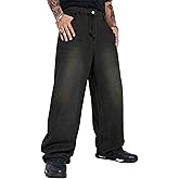 Verdusa Men's Casual Loose Jeans Baggy Straight Leg Denim Pants Long Trousers Dark Grey Large