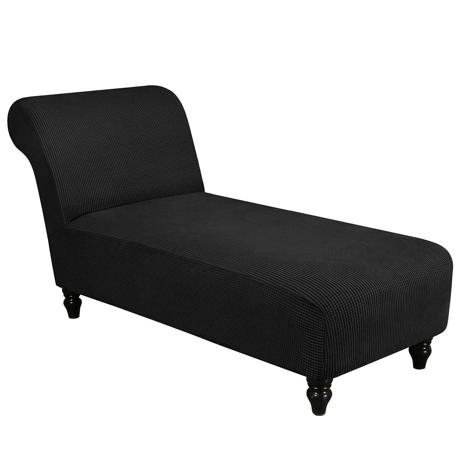Topchances Jacquard Chaise Lounge Cover, Stretch Armless Chaise Longue Slipcover Luxury Chaise Chair Covers Pet Furniture Cover Recliner Sofa Slipcovers for Living Room Bedroom Lounge (Black)