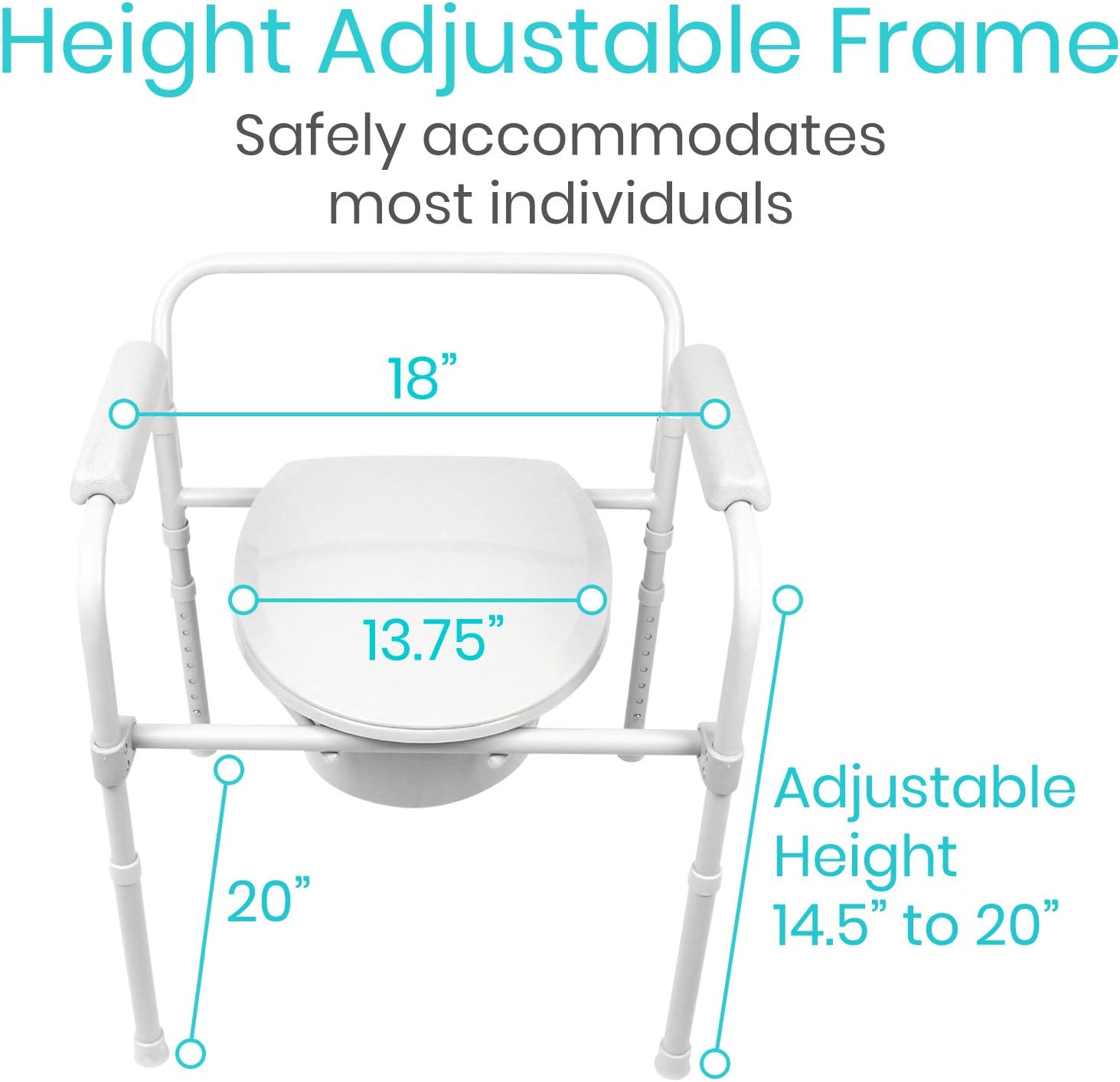 Vive Bedside Commode - Narrow Folding Toilet Seat for Adults, Handicap, Elderly - Fits Most Liner - Adjustable Height, Portable, Lightweight, Wide 3 in 1 Medical Toilet Chair Stool with Lid: Health & Personal Care