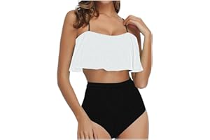 hlysgo Women Two Piece Swimsuits High Waisted Bikini Teen Ruffle Tummy Control High Waist Bottoms Bathing Suits Swimwear