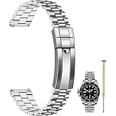 SINAIKE Quick Release 20mm Stainless Steel Watch Band for Men Women Screw-in Metal Watch Band 3-Beads Tapered Watch Bracelet Replacement Strap with Diving Watch Buckle Sliver