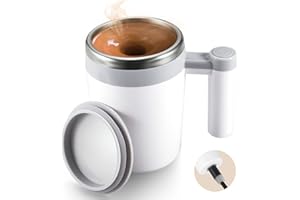 G · PEH Self Stirring Coffee Mug,Rechargeable Automatic Magnetic Self Mixing Coffee Mug with 2 Stir Bar,13oz Auto Stainless Steel mixer Cup for Coffee Milk Cocoa for Office Travel Best Christmas Gifts(Grey)