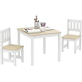 Amazon Basics Kids Solid Wood Table and 2 Chair Set, Natural : Amazon ...