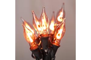 SOTOPOO Halloween Decorations-Flickering Flame String Lights Outdoor Indoor, 12.8Ft C7 Retro Twinkle Flame Lights String with 10 Flame Light Bulbs(E12 Bulbs, Black Wire)