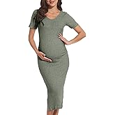 LAHILO Long Sleeve Maternity Sweater Dress for Fall Winter Baby Shower & Photoshoot - Women's Pregnancy Maternity Dresses
