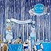 BTSD-home Blue Foil Fringe Curtain, Metallic Photo Booth Backdrop Tinsel Door Curtains for Wedding Birthday Bridal Shower Baby Shower Bachelorette Christmas Party Decorations(4 Pack, 8ft x 3ft)