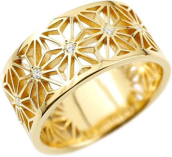 Amazon アトラス Atrus リング メンズ 18金 イエローゴールドk18 ダイヤモンド 幅広 麻の葉 模様 和柄 切子 透かし 指輪 コントラッド 東京 10号 ジュエリー 通販