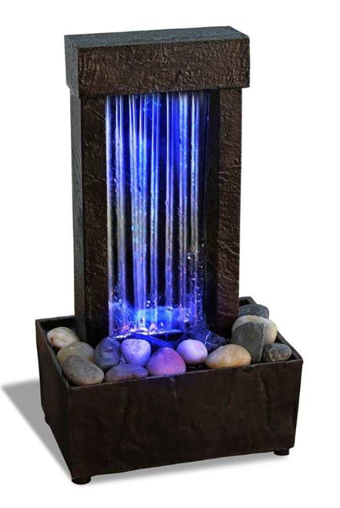 Photo 1 of Nature's Mark 10" H Mirrored Waterfall Light Show Tabletop Water Fountain with Natural River Rocks and Color Changing LED Lights (with Adapter)