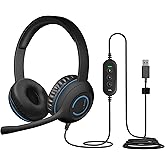 Cyber Acoustics Stereo USB Headset (AC-5008A), in-line Controls for Volume & Mic Mute, Adjustable Mic Boom for PC & Mac, Perfect for Classroom or Home