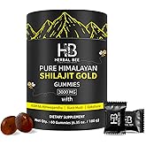 Herbal Bee Shilajit Gummies: Pure Himalayan Shilajit with Ashwagandha & Fulvic Acid, 85+ Micronutrients Trace Minerals - No Added Sugar, 100% Natural & Organic, Non-GMO for Men & Women | 60 Gummies