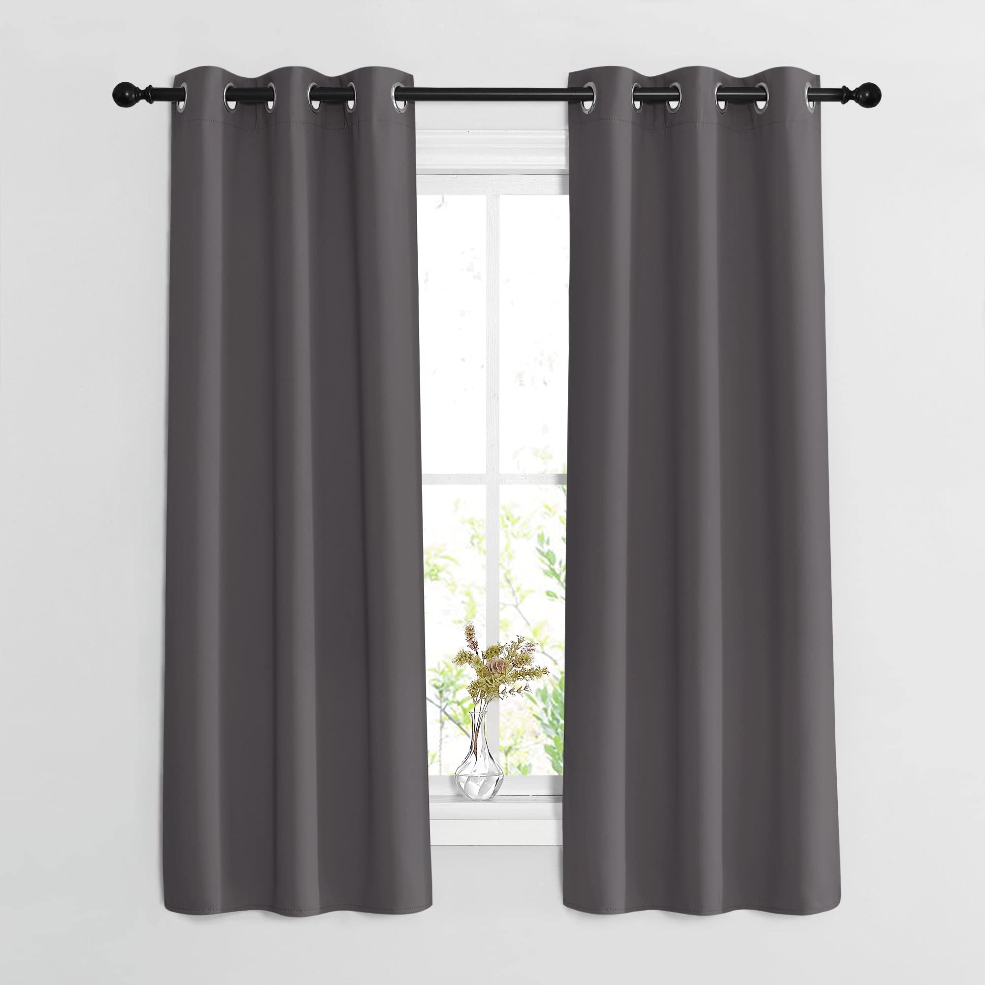 Photo 1 of NICETOWN Blackout Window Curtains 63 inch Length 2 Panels - Grommet Top Room Darkening Thermal Insulated Solid Vertical Drapes for Bedroom/Kid Room (37 x 63 Inch, Grey)