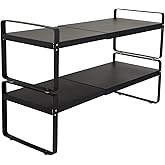 BAUCCA Set of 2 Black Kitchen Countertop Shelves, Expandable Cabinet Shelf Organizers, Stackable Metal Pantry Storage Shelves for Spice Rack, Cupboard