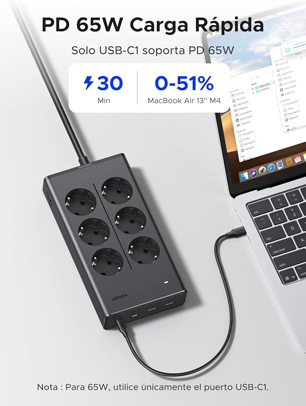 10 EN 1 Regleta Enchufe PD 65W USB C Multiple 6 Tomas AC 3680W 16A — foto 3 de 8