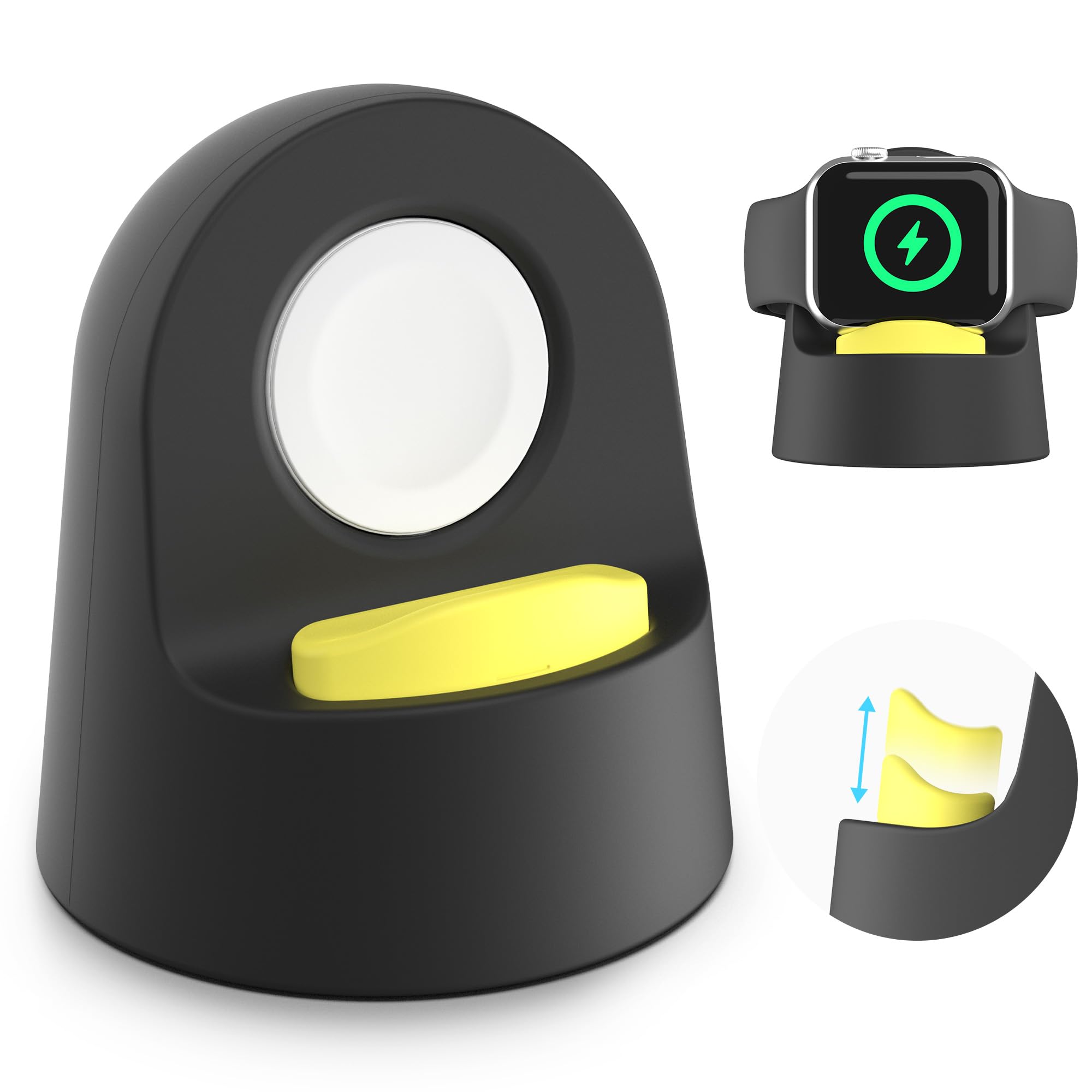 Height-adjustable Charger Stand for Apple Watch Ultra, Sinjimoru Silicone Charging Station Dock for Series 3/4/5/6/7/SE/SE2/8/9. Hoodie Charging Stand Black