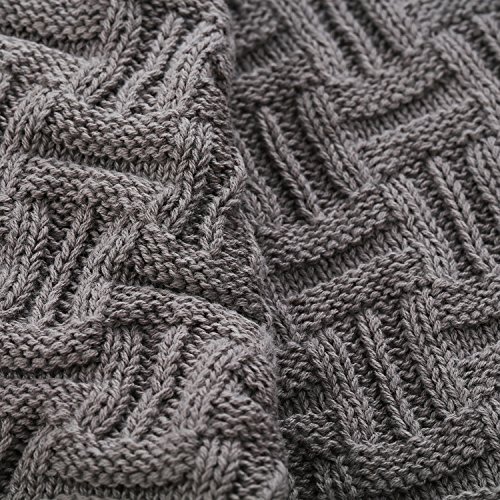 Longhui bedding Cotton Gray Cable Knit Throw Blanket for Couch Chairs