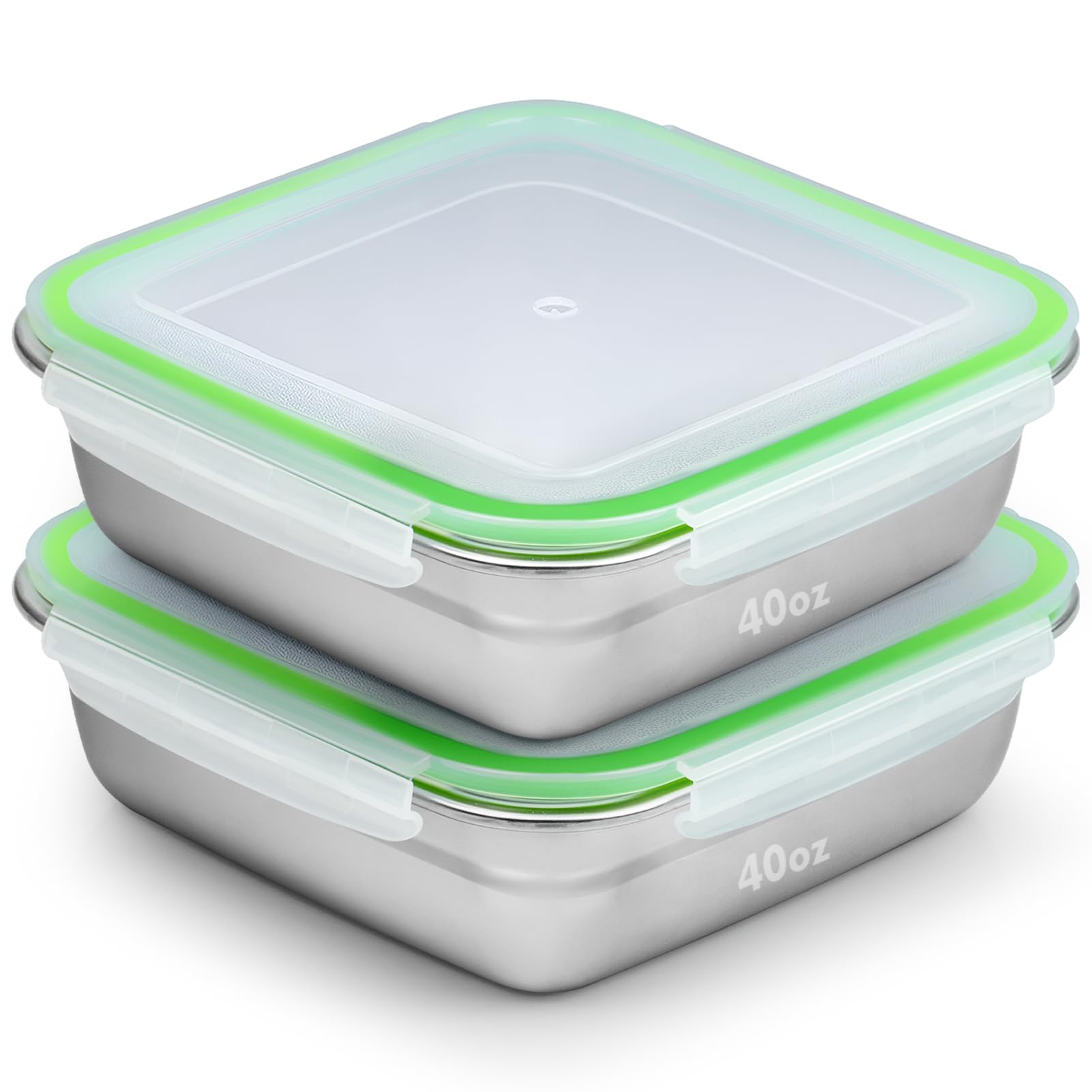 Photo 1 of 2 Pack Sandwich Containers, 40oz Stainless Steel Sandwich Box with Airtight Lids, Reusable Metal Meal Prep Lunch Boxes, BPA-Free, Dishwasher Safe, Large Capacity Food Storage Containers (Green)