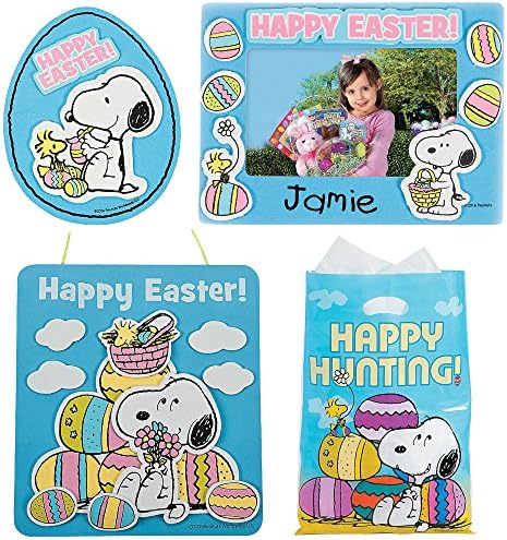 MJM Crafts Easter Craft Kit Peanuts Snoopy | Easter Decor Sign, Easter Magnetic Eggs, Easter Picture Frame & Easter Treat Bags | for Kids DIY Summer Toys Classroom Daycare Homeschool Art Project Gift