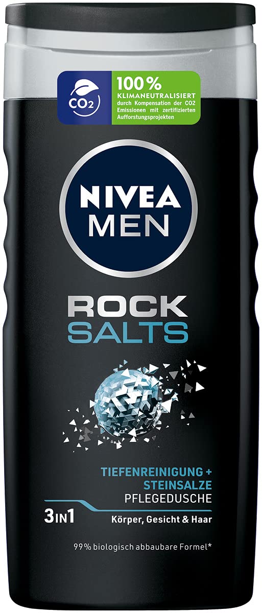NIVEA MEN Rock Salts Shower Gel (250 ml), Shower Gel with Natural Rock Salts, Effective Shower Gel for a Cleaned, Refreshed Skin Feeling