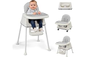 Ktaxon 6-in-1 Baby High Chair, Portable Convertible Highchair with Removable Dual-Layer Tray, 5-Point Safety Harness and Locking Wheels for Toddlers & Babies, Grey
