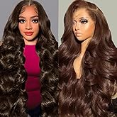 Zihomha 13x6 Chocolate Brown Lace Front Human Hair Wig 180 Density HD Lace Body Wave Human Hair Pre Plucked With Baby Hair Brown Wigs Human Hair Wig 18 Inch