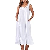 Viakeo Cotton Nightgowns For Women Long House Dress Soft Sleepshirts With Pockets S-3XL