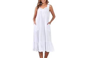 Viakeo Cotton Nightgowns for Women Long House Dress Soft Sleepshirts with Pockets S-3XL