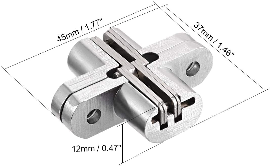 sourcing map 2pcs Invisible Concealed Cross Hinges Wooden Doors, Zinc Alloy, 45 x 37 x 12mm, Silver Tone, 45mm Length,2 pcs - Image 3
