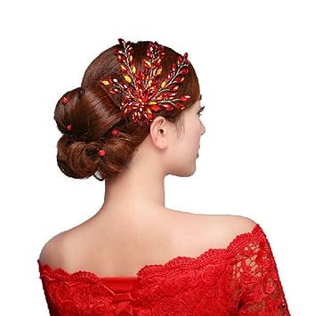 Amazon Com Traditional Chinese Wedding Hair Accessory Red Wheat