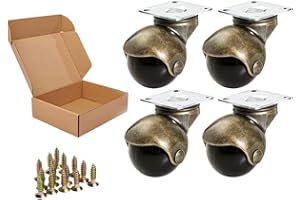 ENYKE Ball Caster Wheels, 1.5-inch Casters for Furniture, Swivel Furniture Wheels Set of 4 180lbs, Antique Brass Top Plate Castors, Ottoman, Wheelchair, Not for Small Chair Legs