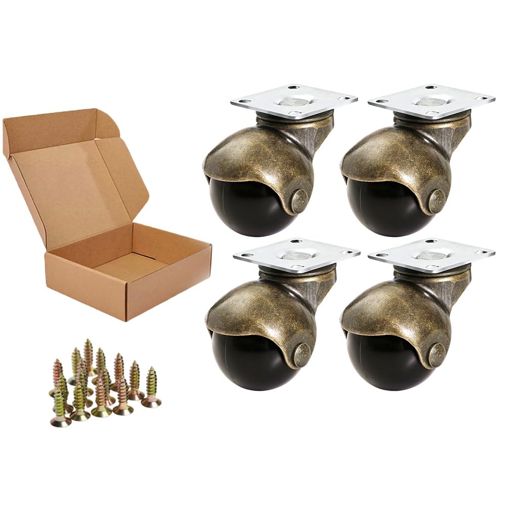 Anyke Pack of 4 1.5(40mm) Antique Gold Ball Caster Wheel 360 Degree Top Plate Swivel Caster