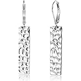 ALEXCRAFT 925 Sterling Silver Dangle Earrings for Women, 14K Gold Plated French Leverback Earrings, Hypoallergenic Lightweight Statement Hammer Square Bar Long Drop Earing for Women Trendy Jewelry
