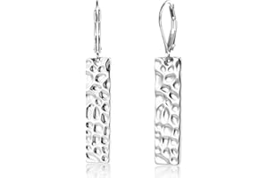 ALEXCRAFT 925 Sterling Silver Dangle Earrings for Women, 14K Gold Plated French Leverback Earrings, Hypoallergenic Lightweight Statement Hammer Square Bar Long Drop Earing for Women Trendy Jewelry