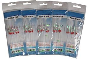 LAXYGO 10 Packs Sabiki Rigs Fishing Flasher Lures Bait Rigs Fish Skin, Glow Fishing Beads High Carbon Hooks for Freshwater/Saltwater